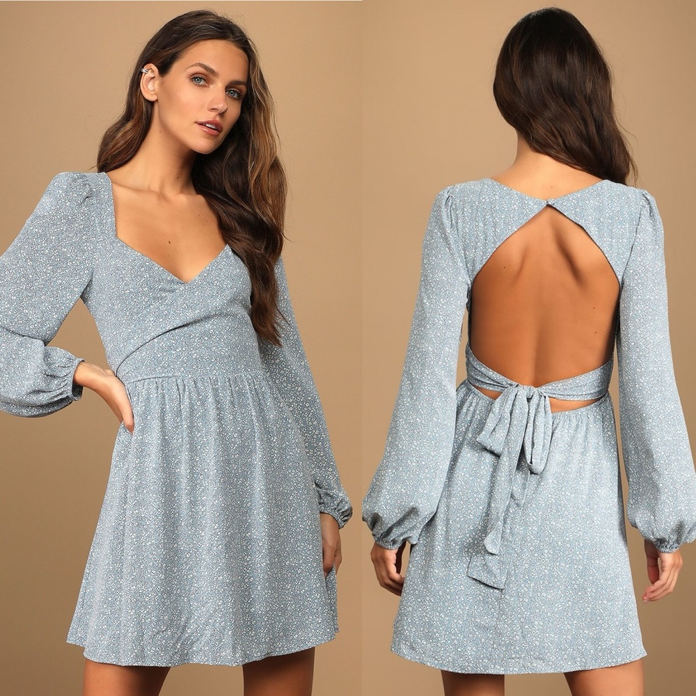 Lulus | Always in Harmony Light Blue Floral Print Tie-Back Mini Dress